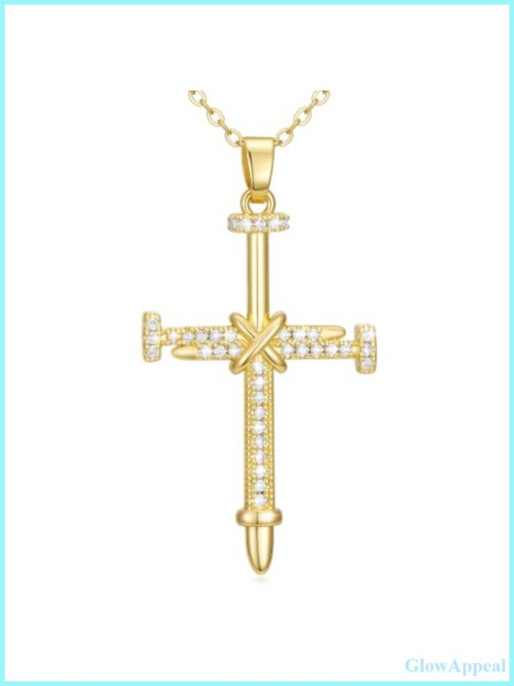 14K Gold Nail Cross Pendant Necklace Cable Chain Religious Jewelry